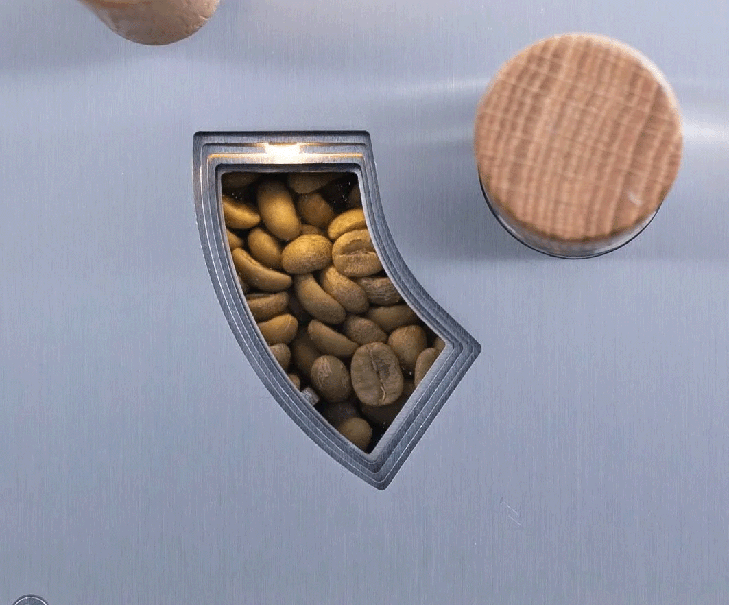 ROEST sample roaster has a drum window view to have beans visible during the roasting process