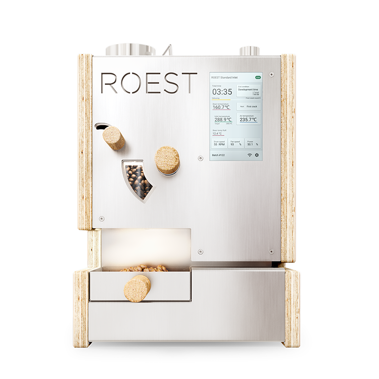 ROEST S200 sample coffee roaster in wood finish, compact professional roaster built for consistent, precise small-batch roasting