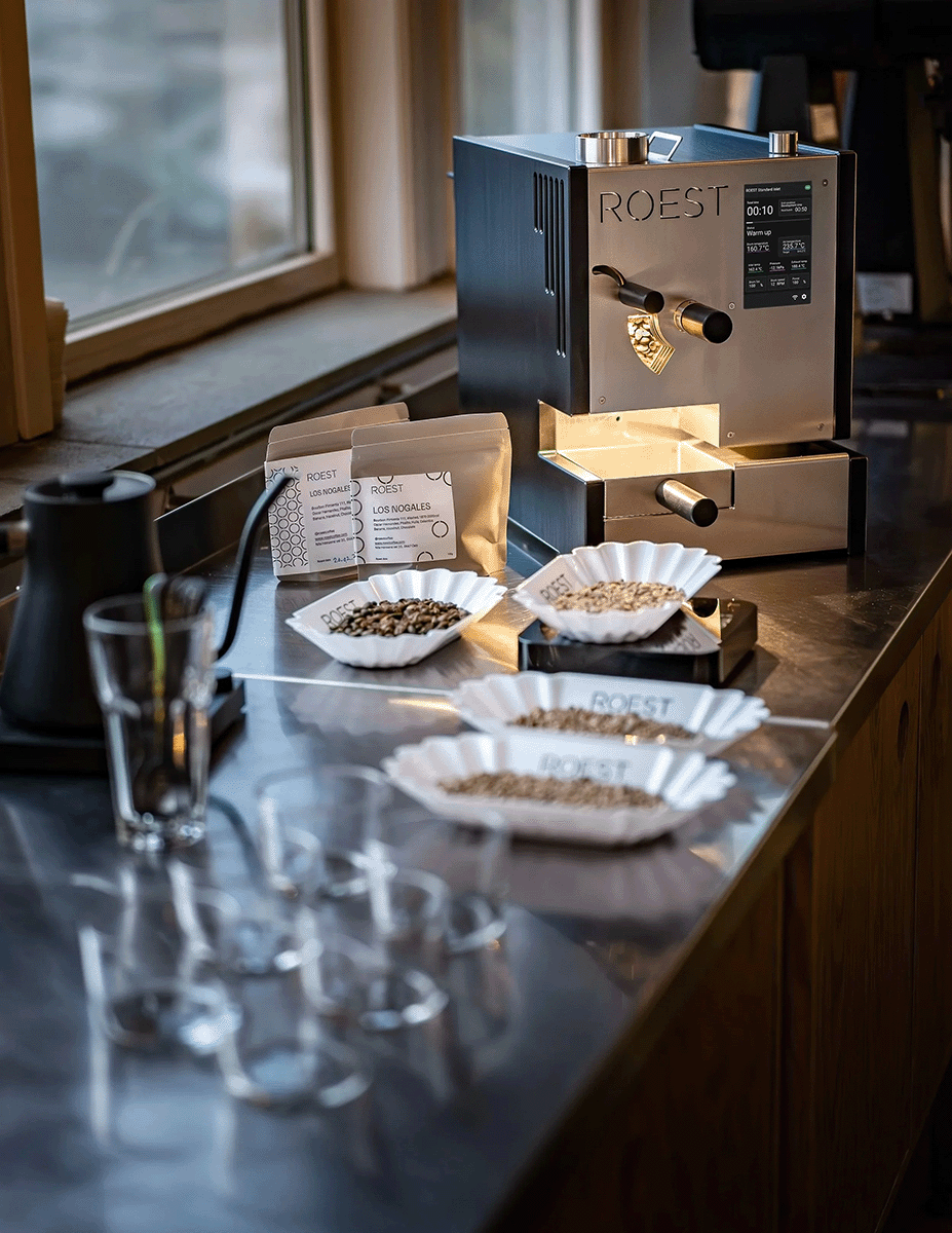 ROEST L200 Ultra sample roaster in a quality-control coffee lab, used for cupping and consistent sample evaluation